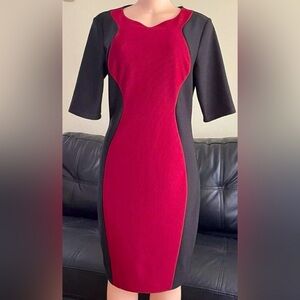 Bisou Bisou Short Sleeve Hourglass Color Block Mesh Textured Sheath Dress ZB3